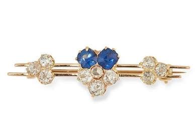 SAPPHIRE AND DIAMOND BROOCH set with clusters of old