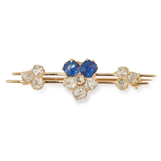 SAPPHIRE AND DIAMOND BROOCH set with clusters of old