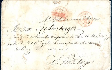 SARDEGNA-RUSSIA 1853 - Busta spedita da Genova 22/1/1853, bollo d.c....