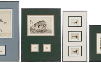 SET OF FLY FISHING PRINTS AND FLIES