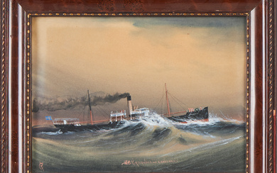 SHIP PORTRAIT, early 20th century, depicting S/S Groveness, gouache on paper, signed CK, letter of recommendation for machinist Knut Nyman issued 1913 by 1st machinist, A.J. Palmgren, employee of Groveness, included.