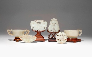 SIX CHINESE WHITE AND CELADON JADE ITEMS QING DYNASTY Comprising:...
