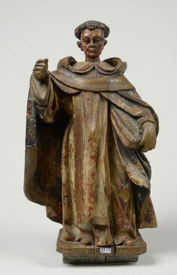 "Saint Anthony" in carved wood with traces of...