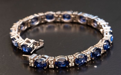 Sapphire Diamond Bracelet - 14 kt. White gold - Bracelet - 31.20 ct Sapphire - 2.56 ct Natural Diamonds D VVS