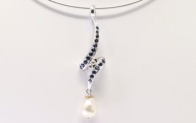 Sapphire / Pearl & Diamond Pendant / Necklace 18Kt.