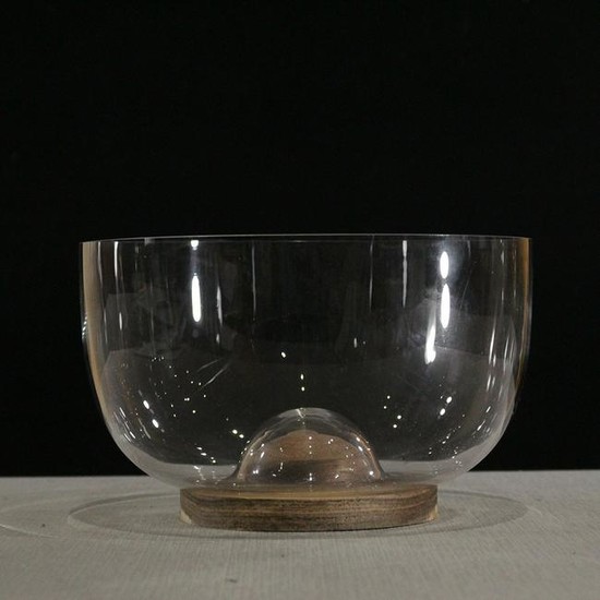 Scandinavian Style Glass Bowl with Fitted Wood Base