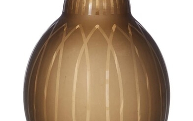 Schneider, Art Deco geometric gourd-shape vase, circa 1930, Clear and acid-etched topaz glass, Underside incised 'SCHNEIDER', 31cm high