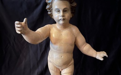 Sculpture, Baby Jesus - 70 cm - Silver, Wood