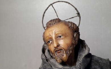 Sculpture, St. Francis in ecstasy - wax, glue and cloth - Late 18th century