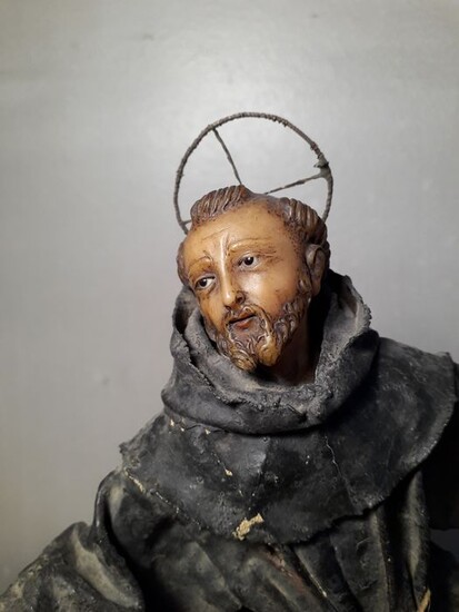 Sculpture, St. Francis in ecstasy - wax, glue and cloth - Late 18th century