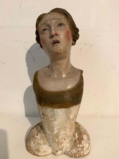 Scuola Napoletana - Figure, Sculpture, Sorrowful (1) - Folk Art - Glass, Wood - 18th century