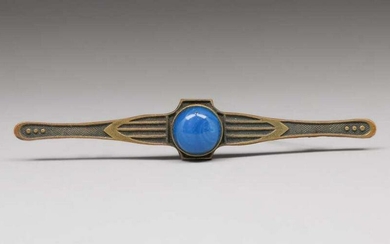 Secessionist Brass & Blue Glass Cabochon Brooch c1910