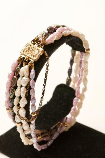 Seed Pearl & 14K Gold Bracelet with Filigree Clasp