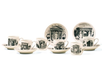 Sei tazze da caffè Milano, 1950 circa Design di Piero Fornasetti (1913-1988)