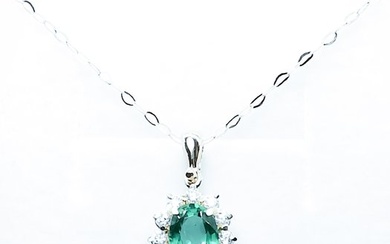Senza Prezzo di Riserva - 18 kt. White gold - Necklace with pendant - 1.48 ct Emerald - Diamonds