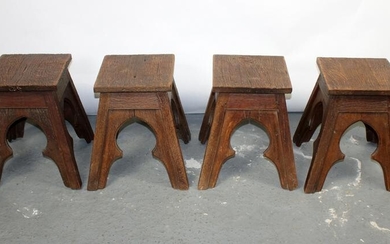 Set of 4 French Gothic Revival oak stools