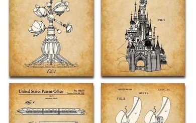Set of 4 Walt Disney Theme Park Ride Patent Art Prints