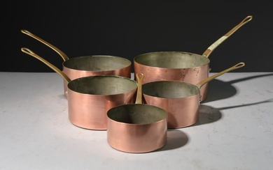 Set of 5 French Polished Copper Sauce Pans #1