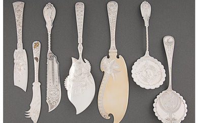 Seven American Silver Flatware Serving Pieces by Various Makers (19th century)