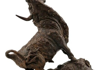 Signed Bull Bronze Sculpture 20th Century
