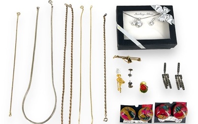 Silver & Gold-Tone Chains, Boxed Silver CZ Necklace and Earrings, Silver & Marcasite Earrings and