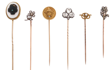 Six 19th - 20th century stick pins