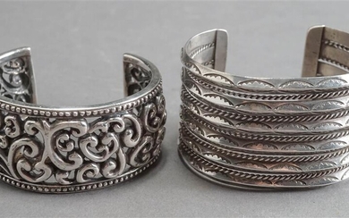 Southwest Silver Cuff Bracelet and a Thai Sterling Silver Cuff Bracelet, 6.3 oz