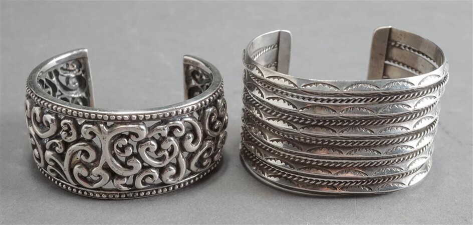 Southwest Silver Cuff Bracelet and a Thai Sterling Silver Cuff Bracelet, 6.3 oz
