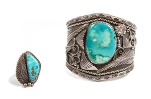 Southwestern Silver and Turquoise Bracelet and Ring Set