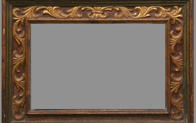 Spanish frame in carved, painted and gilt wood, 17th Century.