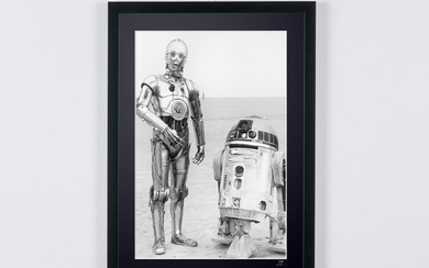Star Wars Episode IV: A New Hope 1977 - R2D2 and C3PO behind the scenes - Fine Art Photography - Luxury Wooden Framed 70X50 cm - Limited Edition Nr 03 of 30 - Serial ID 60029 - Original Certificate (COA), Hologram Logo Editor and QR Code