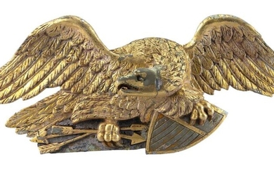 GILT-PAINTED CAST METAL EAGLE 20th Century With liberty...