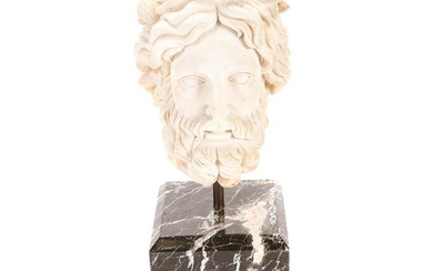 Stone Bust of a Roman on a Black Marble Base After the