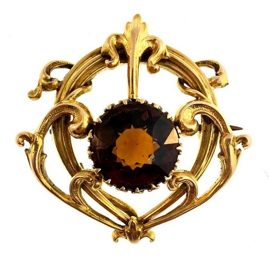 Stunning 14K Yellow Gold and Topaz Lapel Brooch Pin by