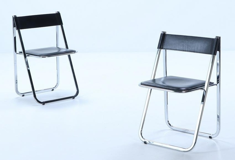 TAMARA CHROME AND LEATHER FOLDING CHAIRS BY ARRBEN ITALY.