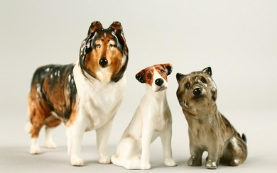 THREE ROYAL DOULTON PORCELAIN DOGS.