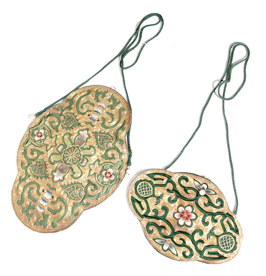 TWO CHINESE SILK AND GILT METAL THREAD EMBROIDERED PURSES