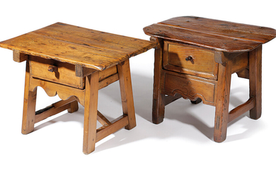 TWO FOLK ART PINE LOW OCCASIONAL TABLES