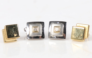 TWO PAIRS OF 18CT GOLD CONTEMPORARY STUD EARRINGS.