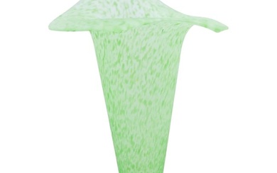 Tall Art Glass Vase Green Spotted with Flared Top 8.5 inches height x 5.5 in. wide