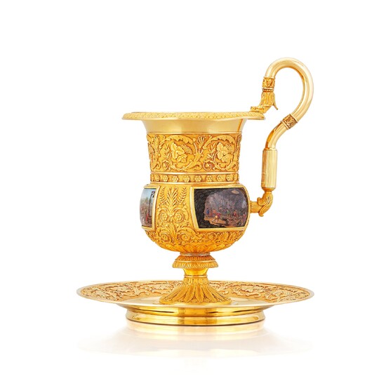 The Demidoff Cup, a highly important gold and enamel presentation cup and stand by Gabriel-Raoul Morel Paris, dated 1824
