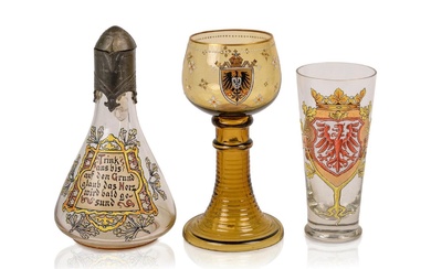 Three Bohemian Enameled Glass Items.