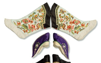 Three Chinese embroidered shoes, 19th century