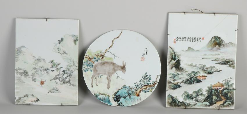 Three Chinese porcelain plaques with various