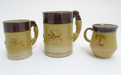 Three Denby two tone stoneware tankards / mugs, two