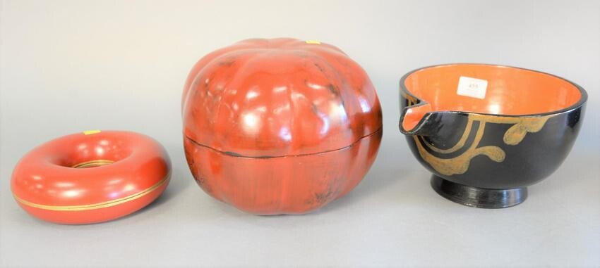 Three Oriental lacquered items, Japanese pouring