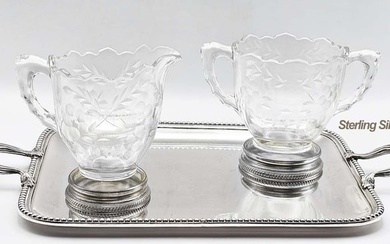 Three Piece Sterling Silver (504g) Overlay Creamer Set With Tray