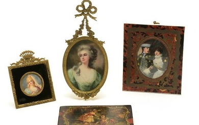 Three Portrait Miniatures, Box in 18th Century Style.