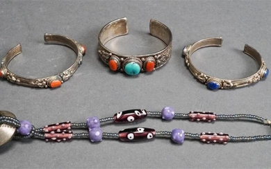 Three Silver Cuff Bracelets and a Necklace