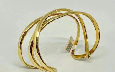 Tiffany Co 18K / 750 Gold Angela Cummings Wave Crossover Twist Cuff Bangle Bracelet 1980